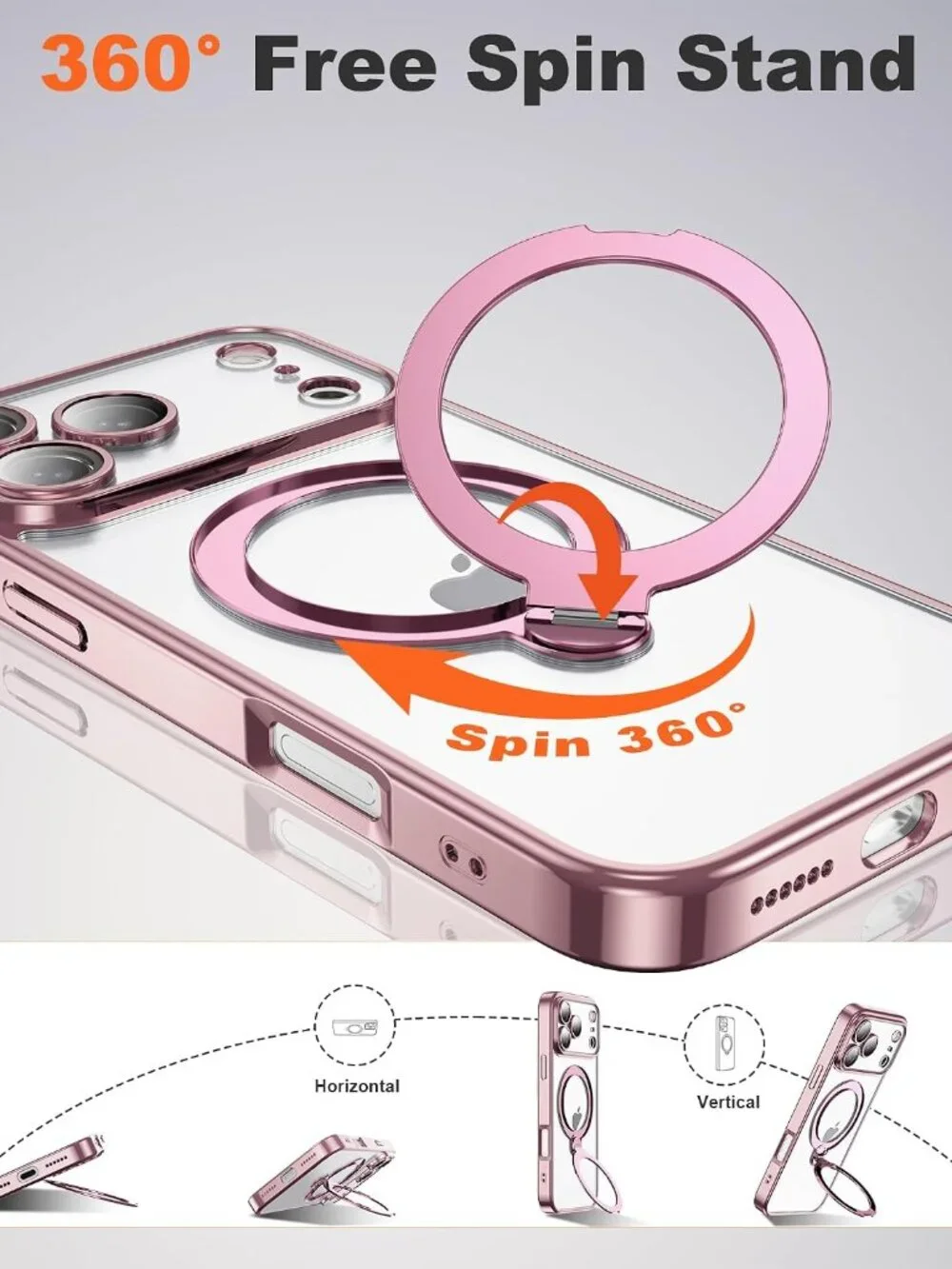 iPhone 17 Pro Case 360° Magnetic Ring Stand MagSafe Clear Cover